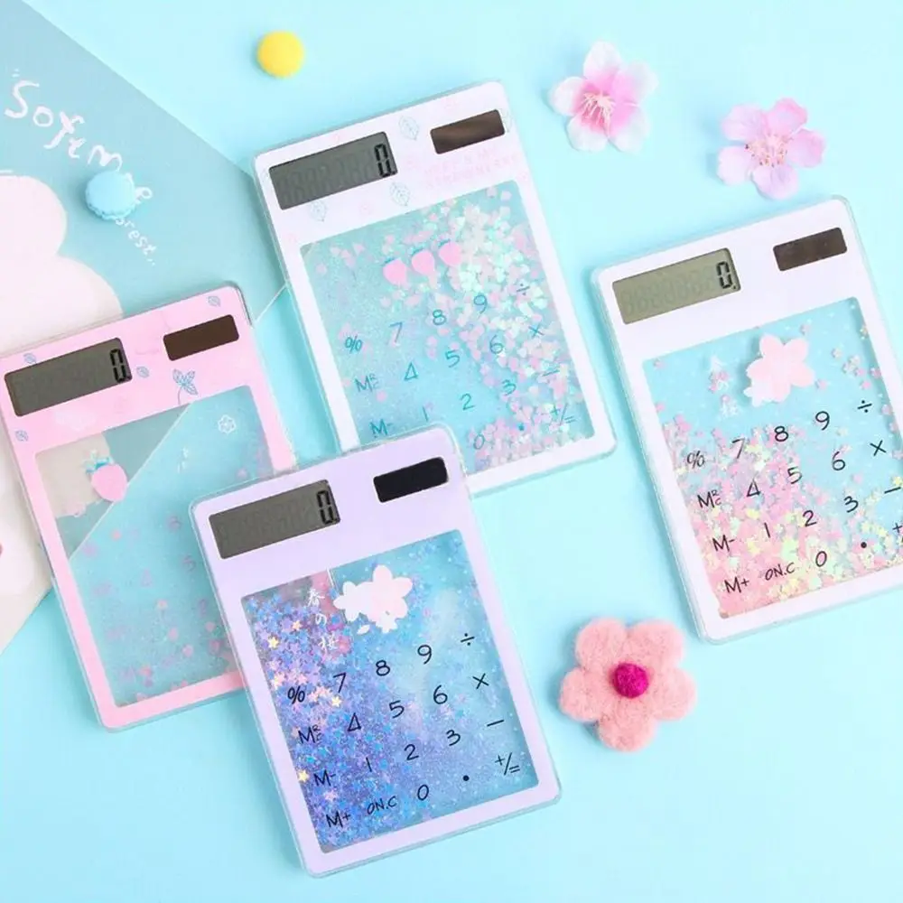 Cute Creative Mini Solar Calculator Transparent 8 Digits Display Student Stationery Quicksand School Supplies Student