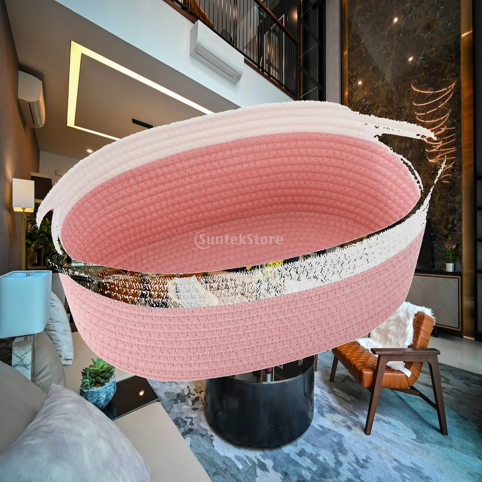 Small Woven Basket with Handle Cotton Rope Organizer Storage Box for Toys Gifts Laundry Diapers Towels