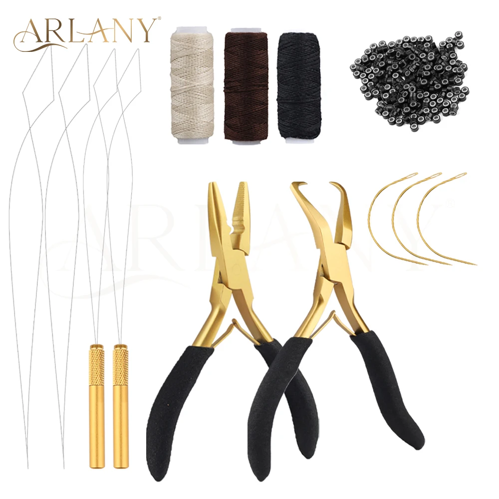 ARLANY Hair Extension Closer and Removal Pliers for Bead 500Pcs Silicone Micro Beads Metal Bead Threader and Needle Pulling Hook