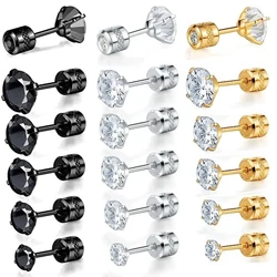 20G Hypoallergenic Titanium Studs Earrings Tiny Cubic Zirconia Screw Back Earring Stainless Steel Cartilage Tragus Piercings