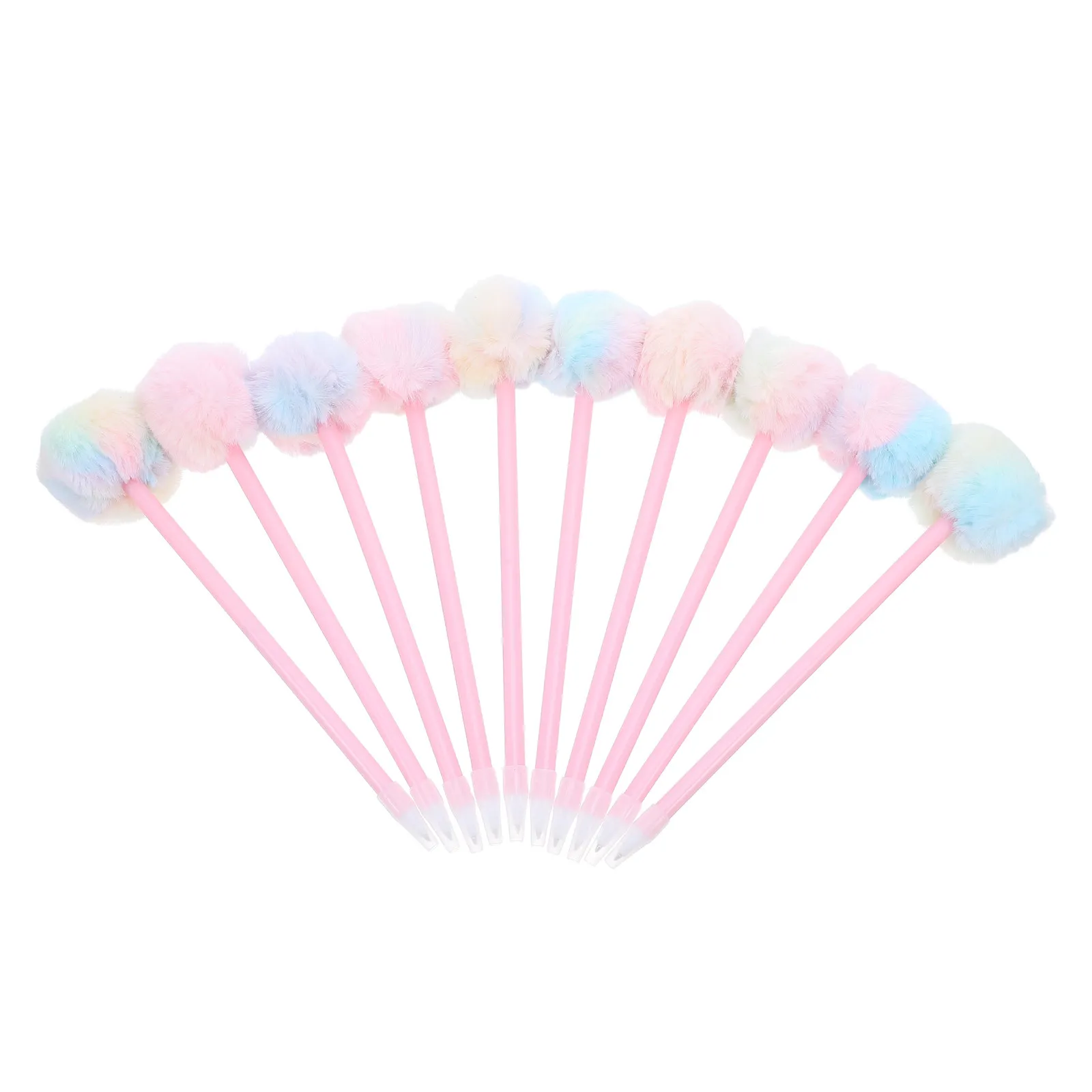 

10Pcs Cartoon Pompom Ballpoint Pen Soft Grip Round Design for Stationery Creative Writing Drawing Pen