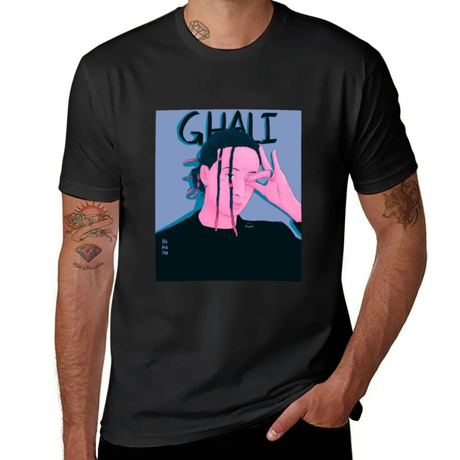 

Ghali portrait illustration T-Shirt heavyweights plus sizes tees Aesthetic clothing black t-shirts for men