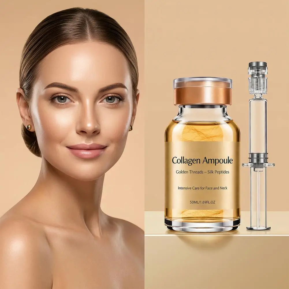 Golden Collagen Silk Peptide Firming Ampoule Face Neck Serum Hydrating Essence For Dry Skin Smooth Fine Lines Restore Elasticity
