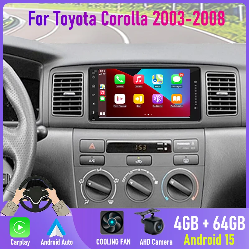 

7'' For Toyota Corolla 2003-2008 Car Radio Android 15 Carplay GPS Bluetooth 2DIN Head Unit with Reversing Camera FM Bluetooth
