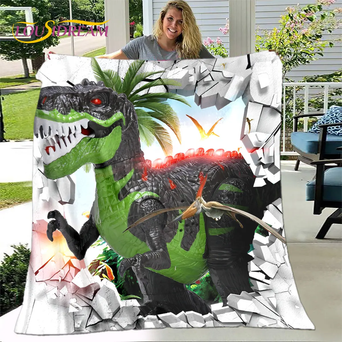 3D Cartoon Children Dinosaur Blanket,Flannel Blanket Throw Blanket,Warm Blanket for Living Room Bedroom Beds Sofa Travel Gift