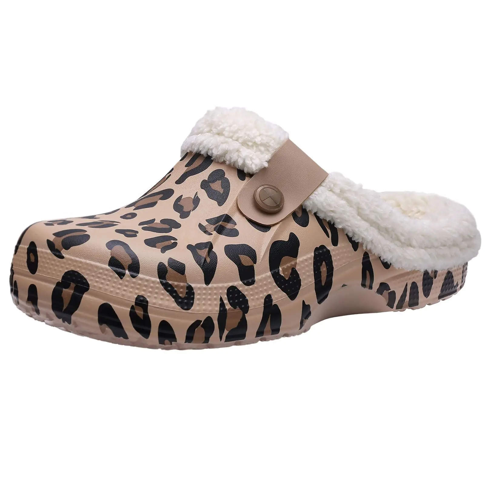 Kidmi Leopard Print Men Shoes Men Garden Clogs Slippers House Shoes Fur Lined  Men Slippers Outdoor Waterproof Antiskid Shoes