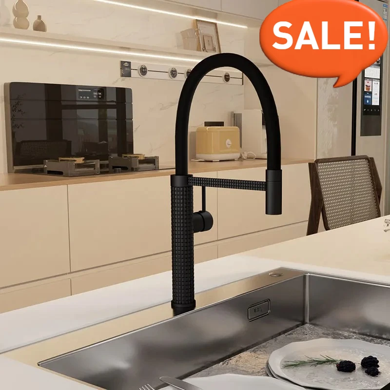 

Матовый черный выдвижной кухонный смеситель — смеситель для горячей и холодной воды с двойным распылением и хромированной насадкой, дизайн из латунной пружины