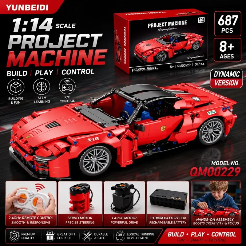 1:14 Building Blocks Racing Car Model Static Display&Dynamic RC Technical Assembly Car Adult Collecting Kid's Toy Festival Gifts