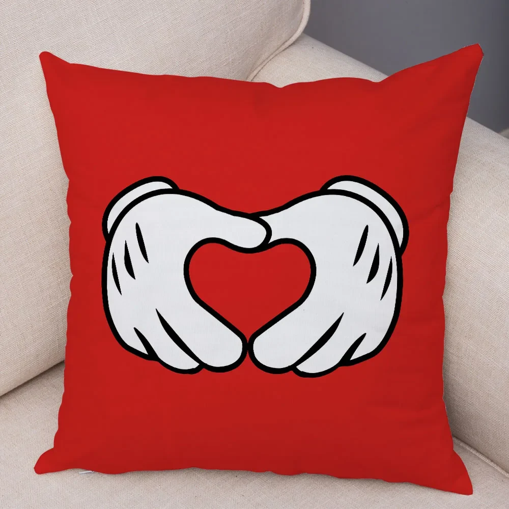 Red Finger Gesture Sofa Cushion Cover Home Kids Room Decor Cartoon Print Pillowcase