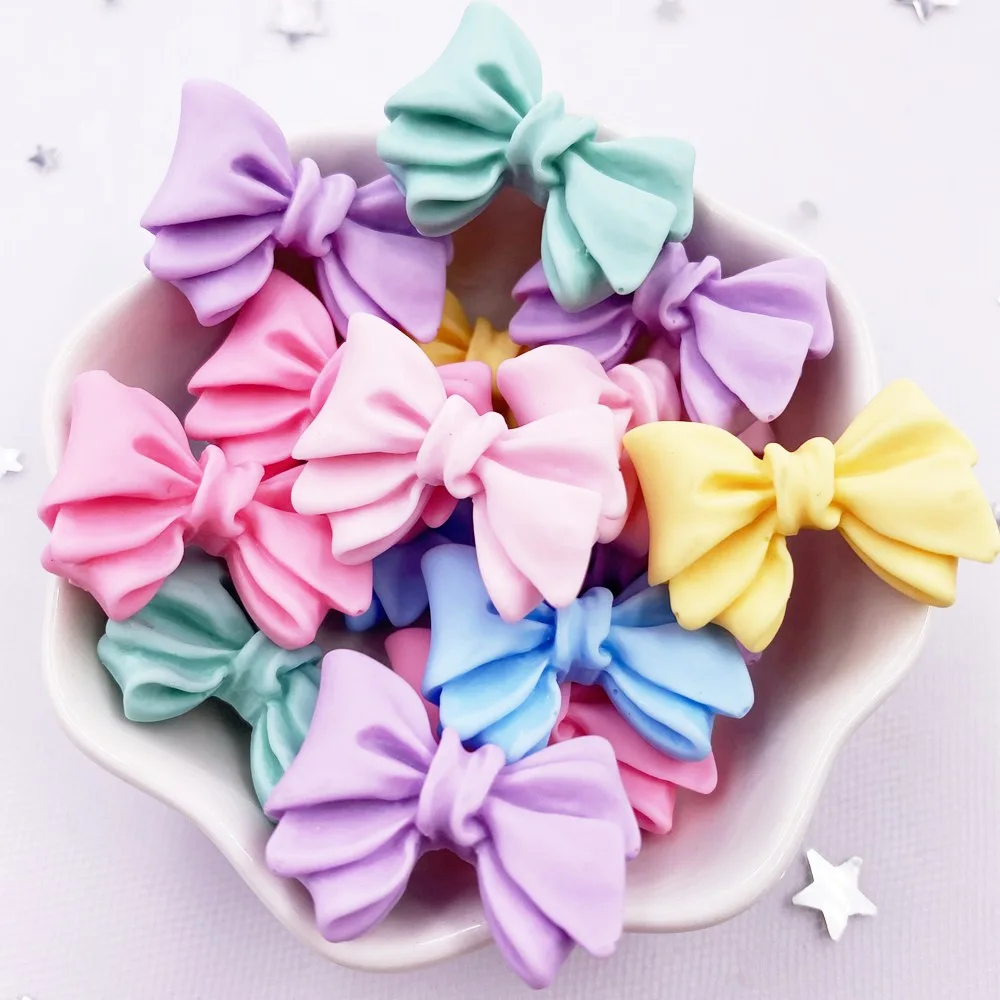 Resin Kawaii Colorful Painted Handwork Bowknot Flatback Stone Figurine 10PCS Scrapbook DIY Decor Home Accessories Crafts OM140