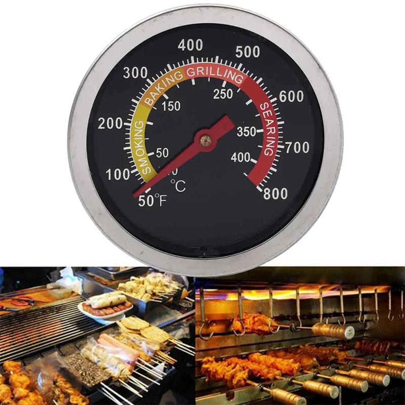 Read Oven Thermometer for Kitchen Home Household Cooking Temp Gauge 0-400℃ Stainless Steel BBQ Smoker Grill Thermometer Parts