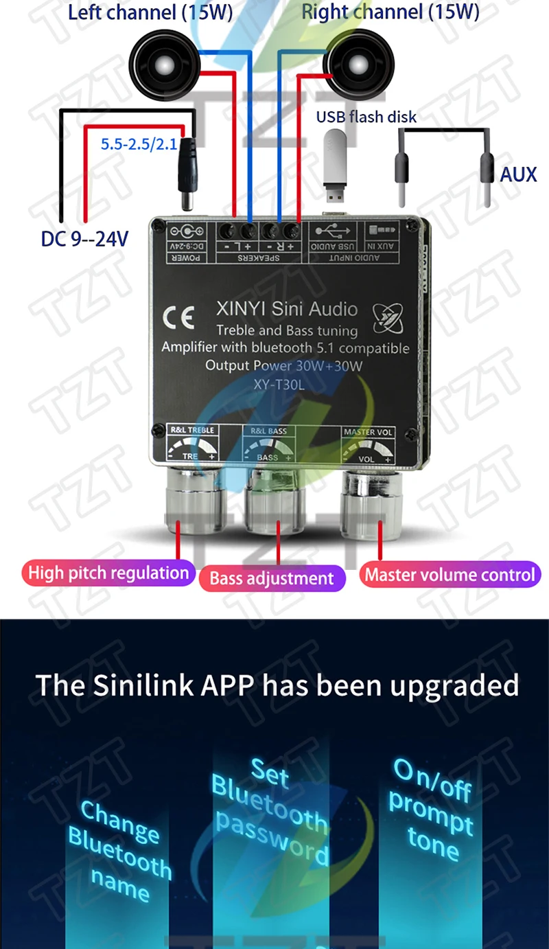 HIFI DIY Audio T30L Bluetooth Digitaler Verstärker-Board-Modul 2.0 Stereo Dual-Kanal 30W * 2 mit Höhen- und Tiefbass-Einstellungen – Detail 3