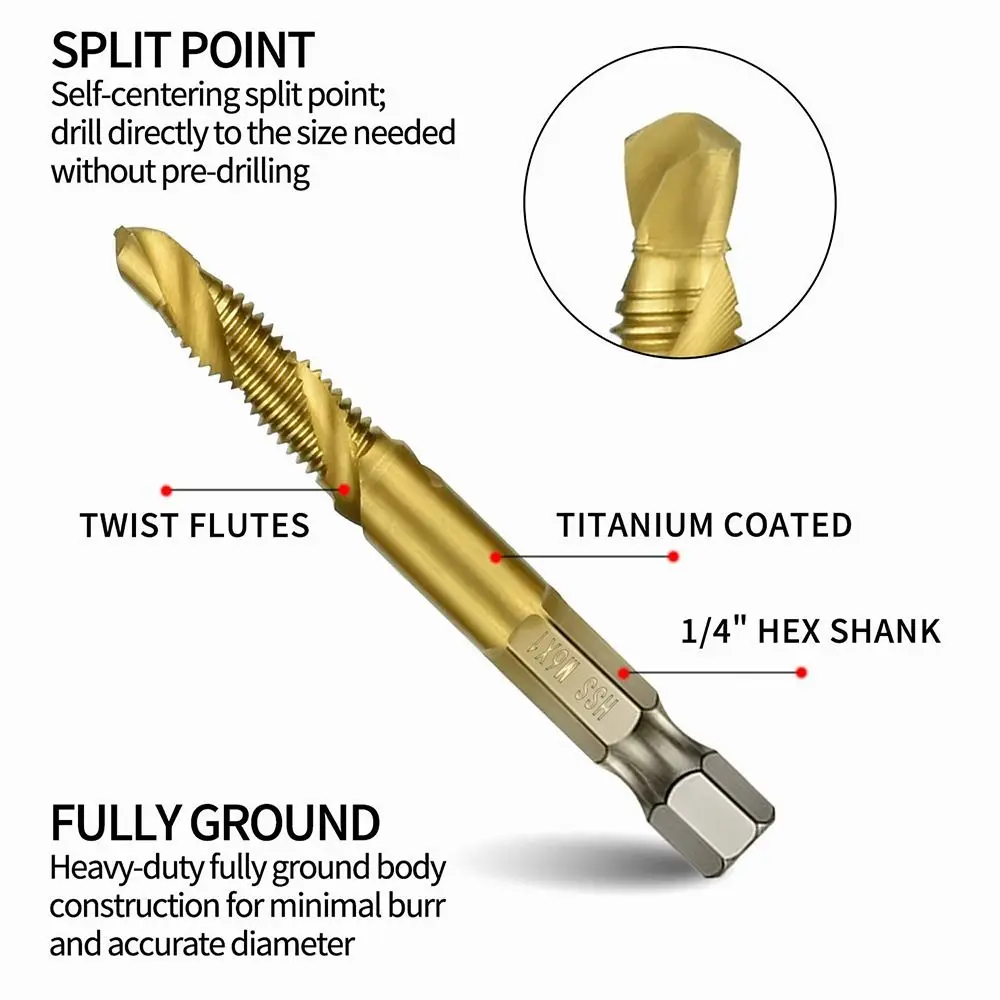 Drilling Tools HSS Screw Machine Screw Thread Bit Hex Shank Shank Tap Drill Bits Tap Drill Bit Titanium Plated