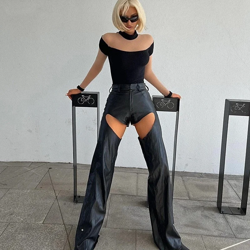 

Sexy Mesh Patchwork See Through Tight Fitting Clothing Y2K Slim Fit High Elasticity Jumpsuit Trendy Party Club Women's Jumpsuit