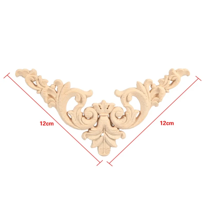 4PCS Rubber Wood Carved Corner Onlay Applique Furniture Flower Shape Unpainted 12x 12cm