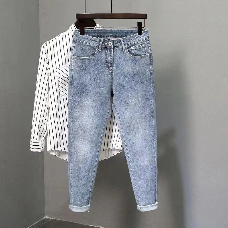 

Light Blue Tapered Work Wear Male Cowboy Pants Trousers Men's Jeans Korean Style Regular Y2k Streetwear Stacked Autumn Clothing