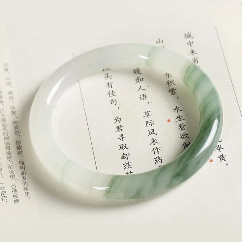 

Golden Silk Jade Tianshan Green Round Bar Bracelet for Women's Light Luxury Jade Bracelet for Wife's Valentine's Day Gift