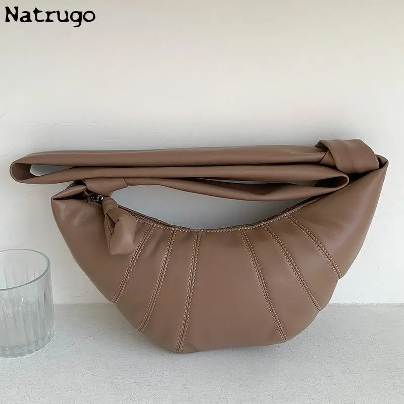 Women\'s Bag High Quality Pu Leather Designer Croissant Horn Shape Saddle Shoulder Bag Luxury Crossbody Dumpling Bag 2024 New