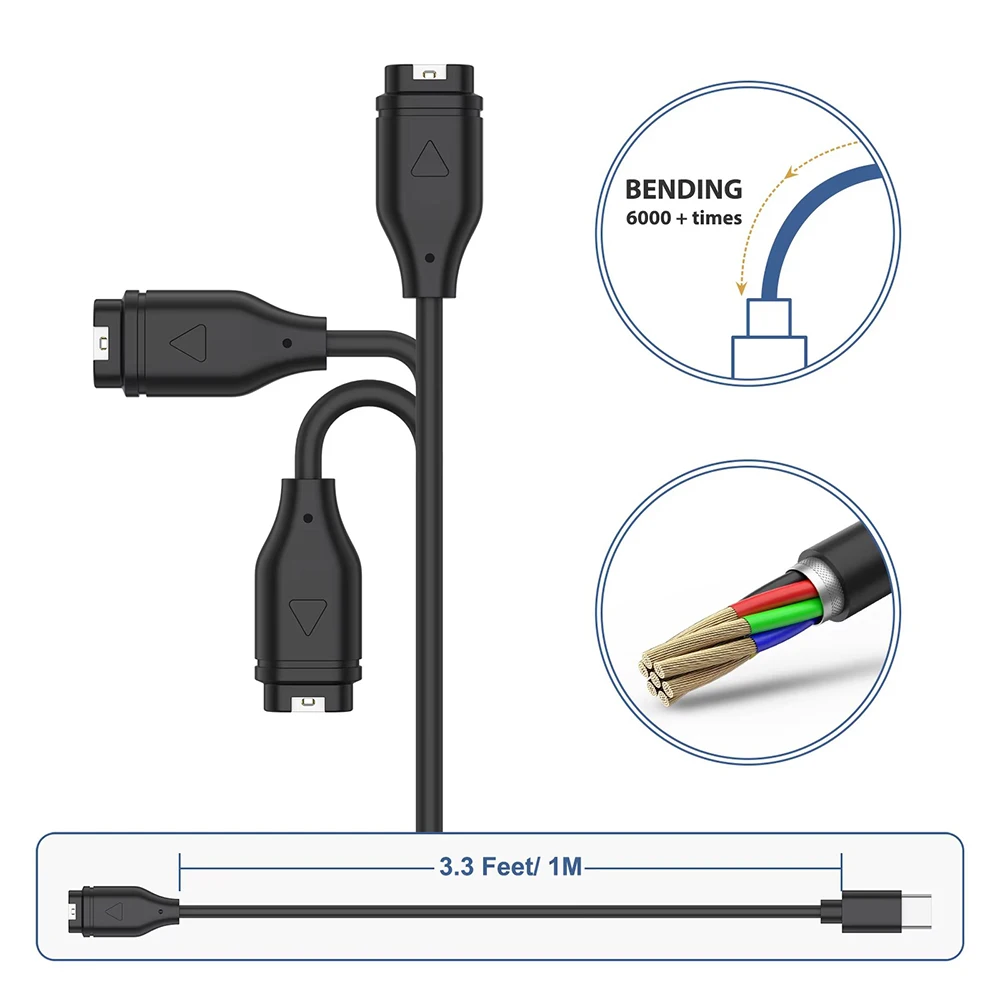 Kabel Pengisi Daya USB Tipe C 1 Meter untuk Garmin Fenix 7 7S 7X 6 6S 6X 5 5S 5X Vivoactive 3 4 4S Venu 2 2S 3 3S Kabel Pengisi Daya Cepat