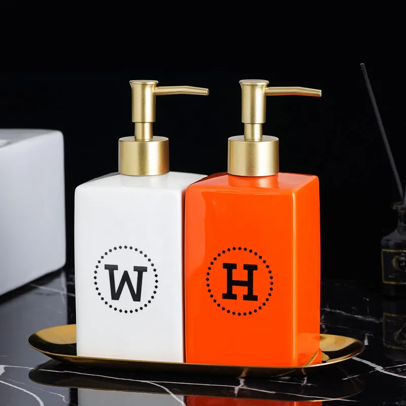 Bathroom Liquid Soap Dispensers ,Ceramic Shower Gel Shampoo Lotion Bottles ,Birthday Presents ,Bath Hardware ,Orange,450ML