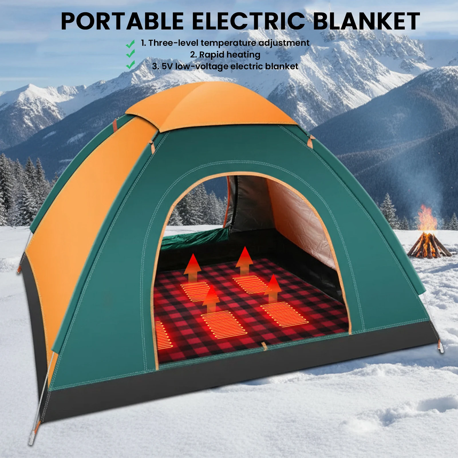 Outdoor Electric Heating Pads 3 Adjustable Temperature with 6 Heating Zones for Cold Weather Camping Backpacking Or Hiking