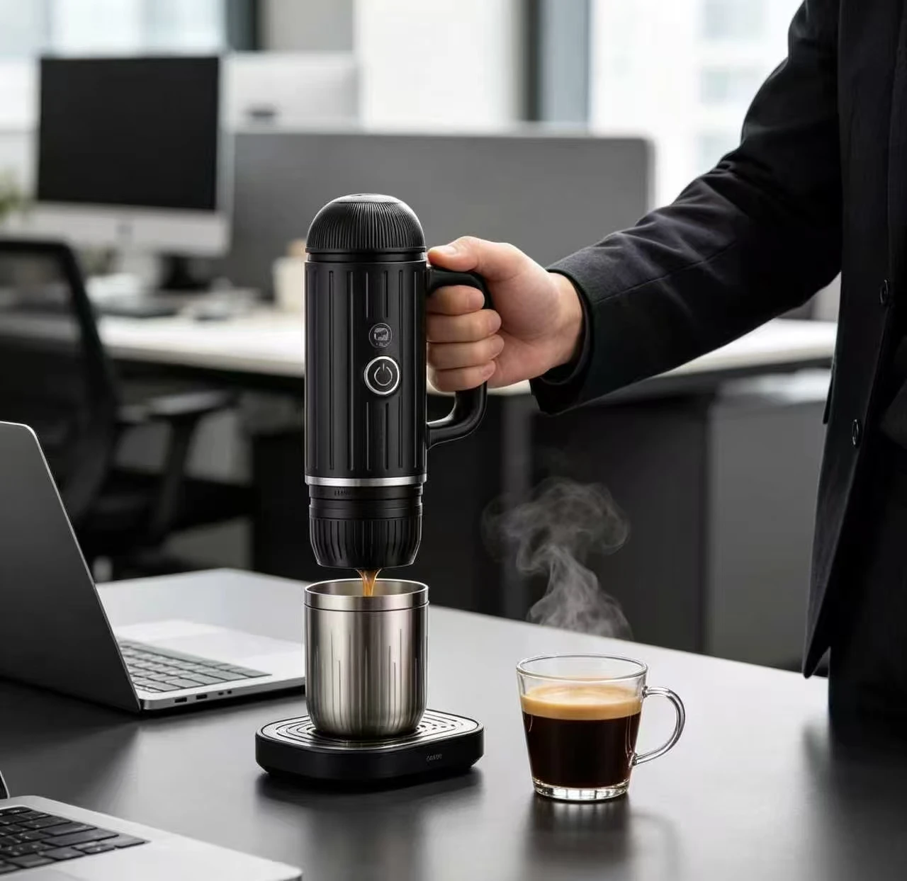 Stainless Steel Portable Espresso Maker with 19 Bars Pressure & Temperature Control Car Hotel Use Daily Home Outdoor Adventures