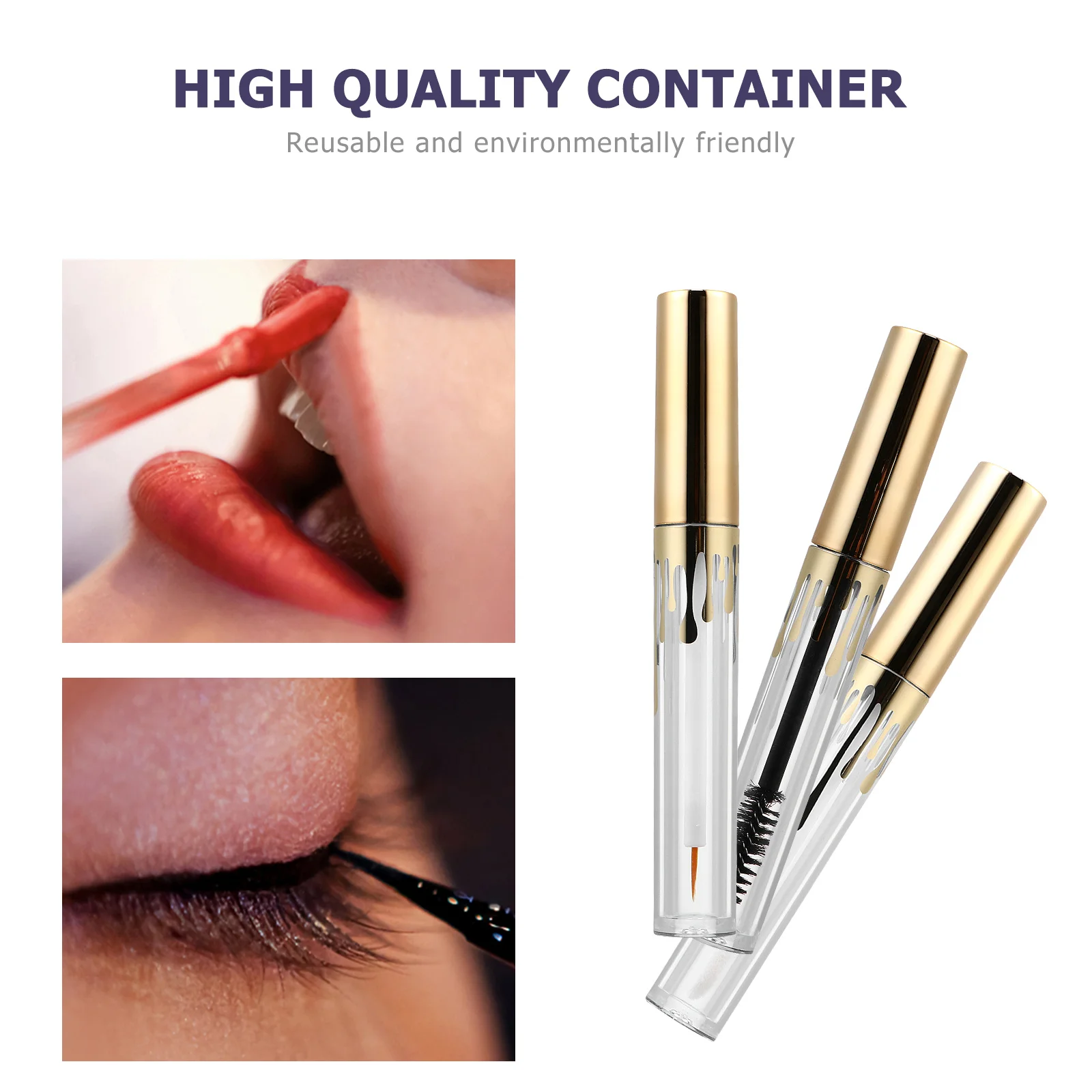3Pcs 4Ml Plastic Clear Empty Tube with Wand for DIY Mascara Lip Gloss Eyeliner Reusable Travel Container