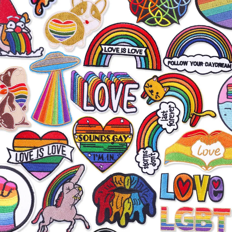 Rainbow Love Applique Iron On Patches On Clothes Cartoon LGBT Embroidered Patches For Clothing Stickers DIY Fusible Badges