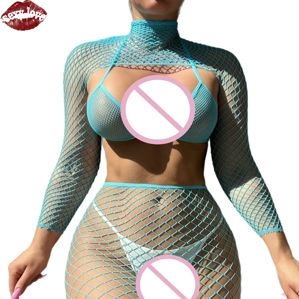 Sexy Liebe BDSM Heißer Verkauf Blau Leidenschaft Unterwäsche Hohl Mesh Sex Set frauen Split Drei stück Set frauen unterwäsche High-end