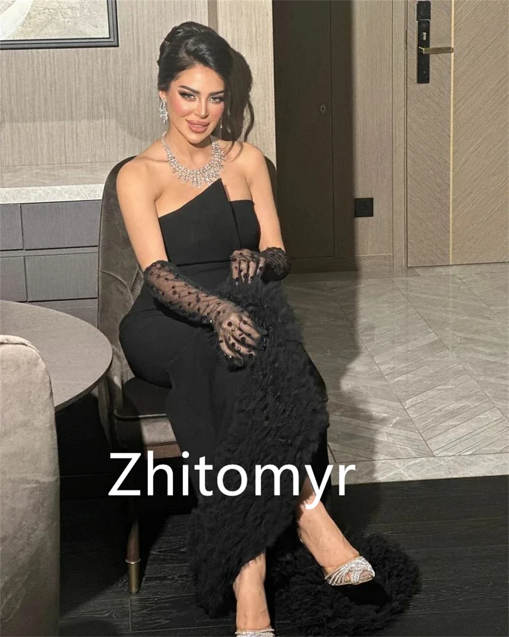 Customized Fashion Elegant Strapless A-line Quinceanera Dresses Beading Floor length Tulle Skirts Charmeuse prom dress 2023 فسات