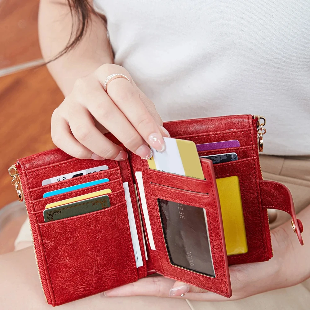 

Минималистичный женский короткий кошелек, трехслойный, большой емкости, двойная молния, держатель для карт, кошелек, держатель для кредитных банковских карт, сумка для денег