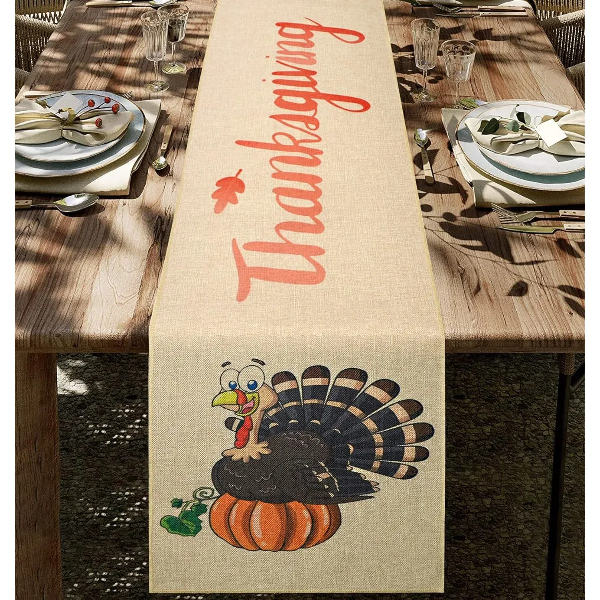 Orange Pumpkins Fall Maple Leaves Fall Table Runner Seasonal Autumn Kitchen Dining Table Decoration for Home Party Decor