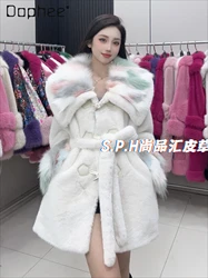 2024 New Fur Coat Mid Length Fox Fur Collar Horn Buckle Winter Jacket Fashion Large Lapel Long Sleeve Faux Fur Coat Women