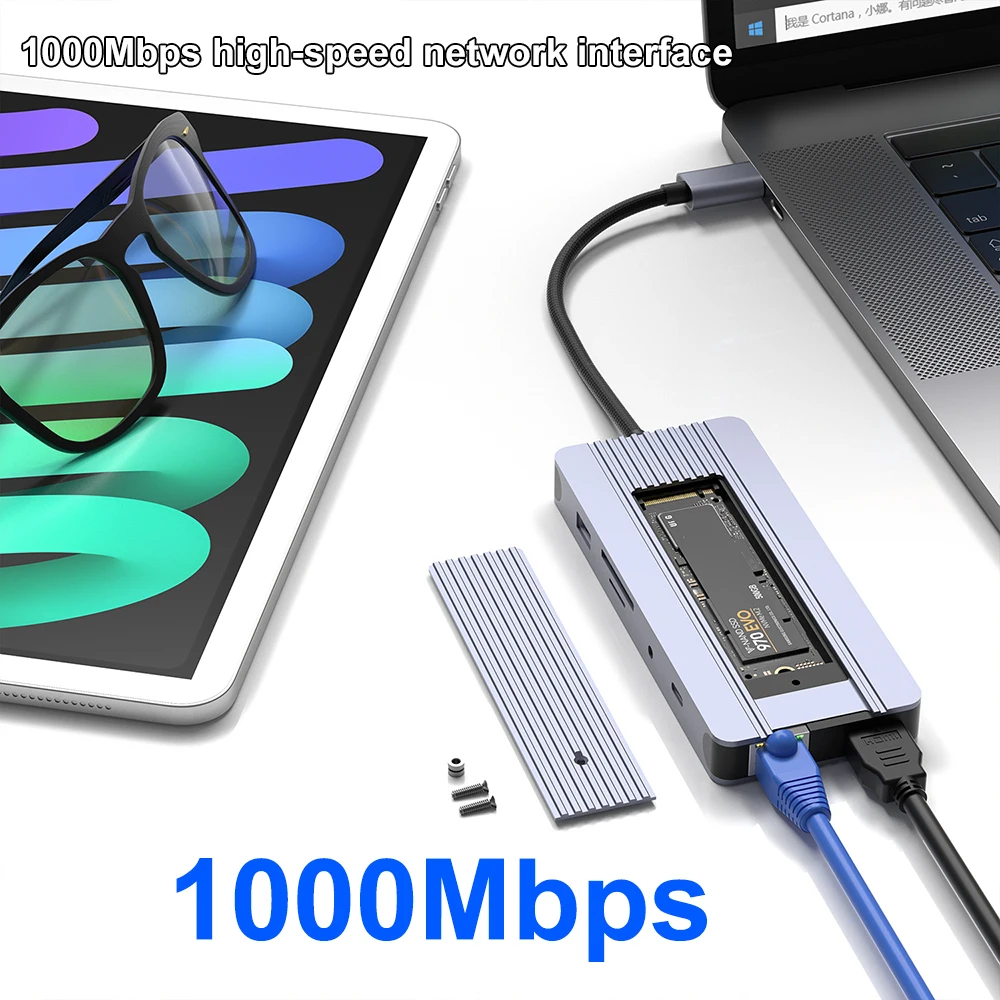 MacBook Pro用ドッキングステーション,12-in-1,m.2 ssdハウジング,usb cハブ,タイプc-hdmiアダプター,4k60hz,1000mbps,pd100w,usb 3.0, 5gbps