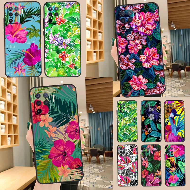 Tropical aloha Hibiscus  pattern Case For OPPO A74 A94 A54 A15 A3S A5S A1K A52 A72 A83 A91 A93 A53S A5 A9 A31 A53 Cover