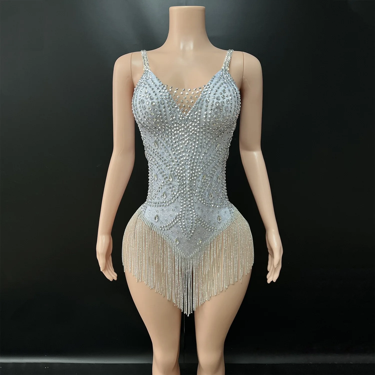 

Sparkly Rhinestones Spandex Elastic Leotard Diamond Tassel Latin Dance Dresses Competition Special Occassion Nightbar Gogo Cloth