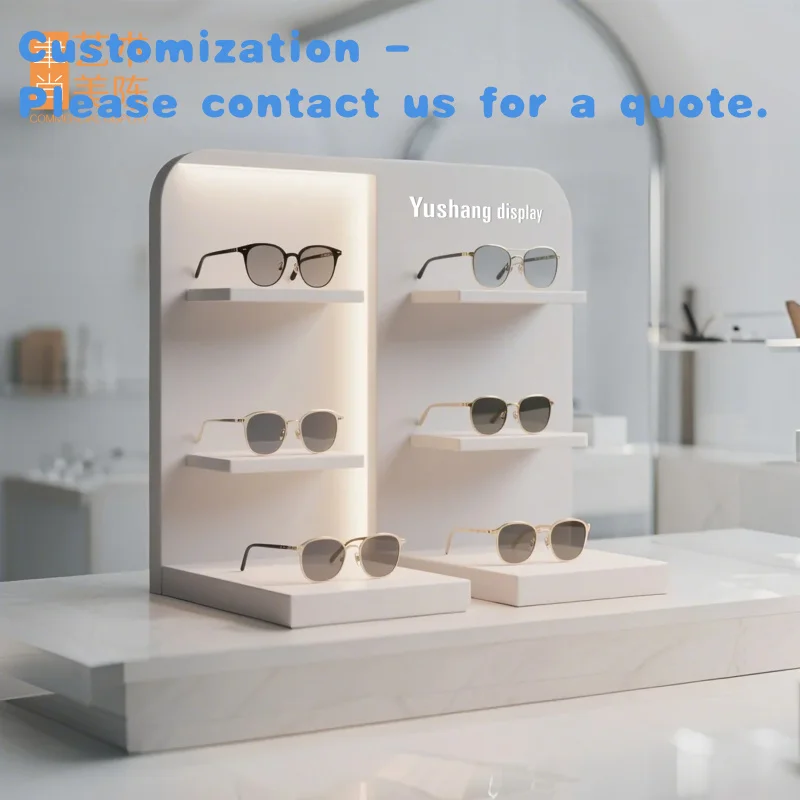 

custom.YUSHANG Customizable Design LED Light Eyewear Density Board Table White Spray Painting Eyewear Display Stand