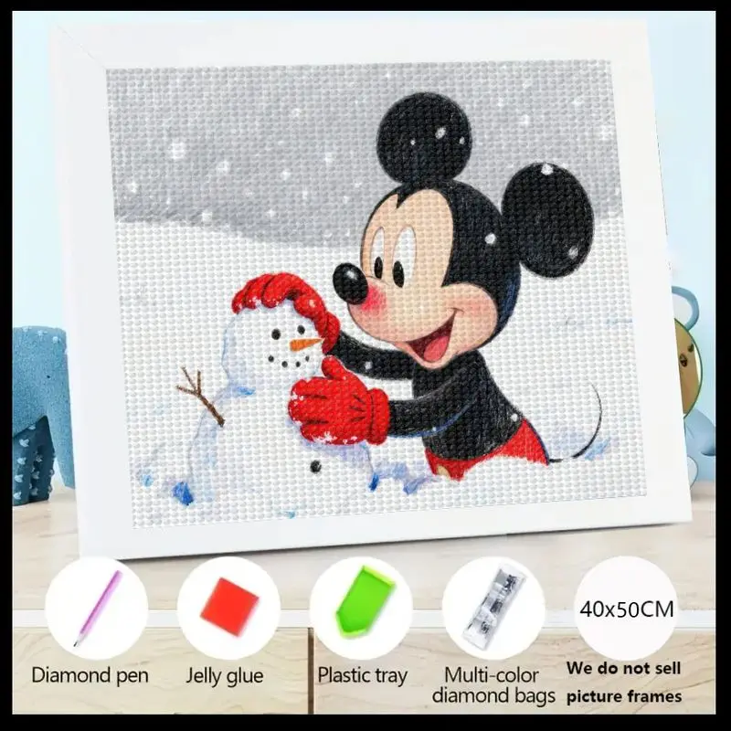 

1 шт. 5D DIY комплект алмазной живописи, Disney Микки Маус Снеговик Зимняя страна чудес, набор художественных ремесел, полная дрель, круглая стразная вышивка