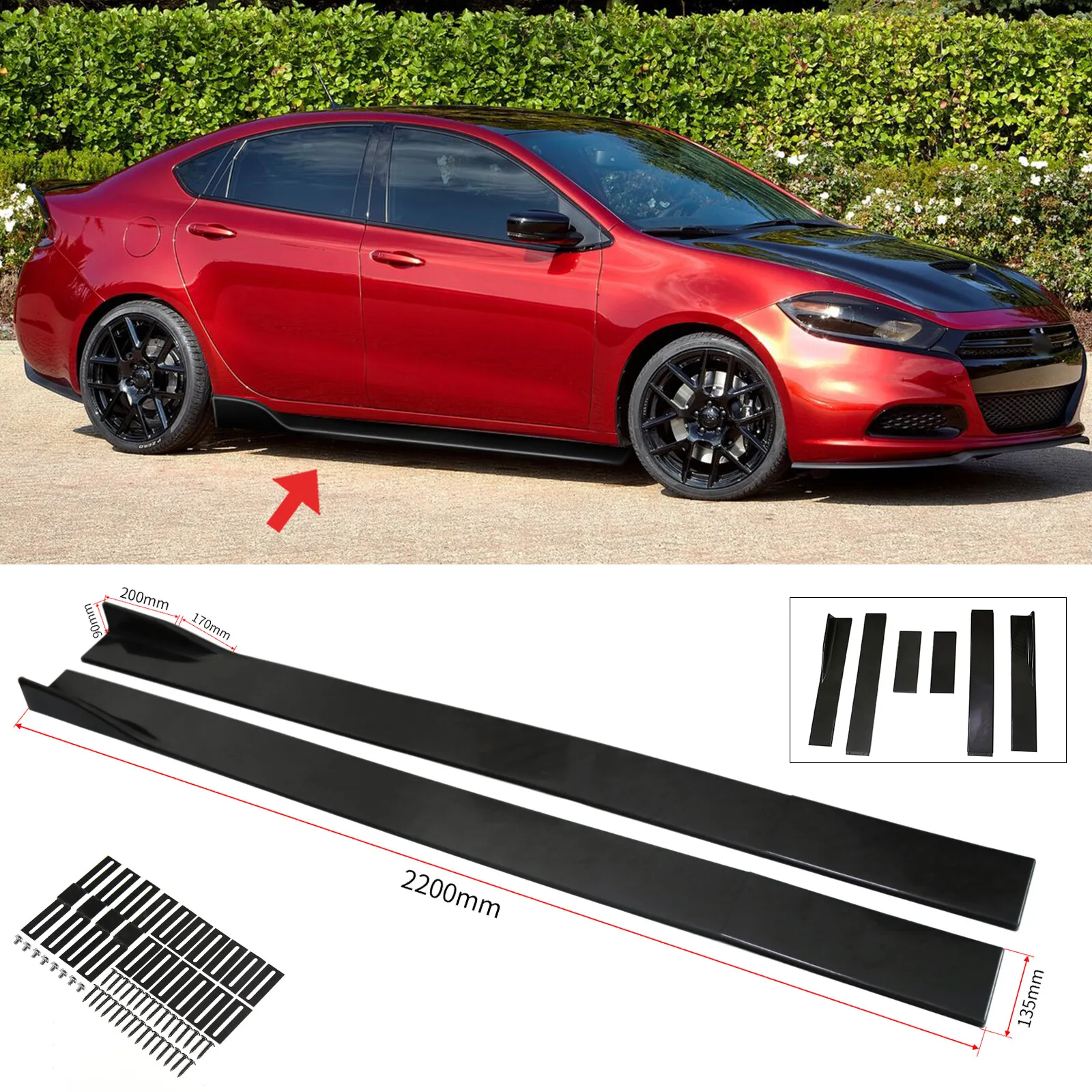 

86.6'' Side Skirts Rocker Panel Lip Splitter For Dodge Dart GT 2012-2016