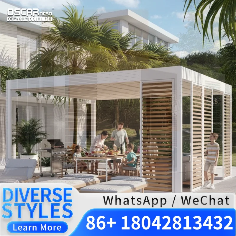 10x20 Motorized Aluminum Louver Roof Waterproof Bioclimatic Structures for Villa Terraces Gardens Steel Greenhouses Pergola