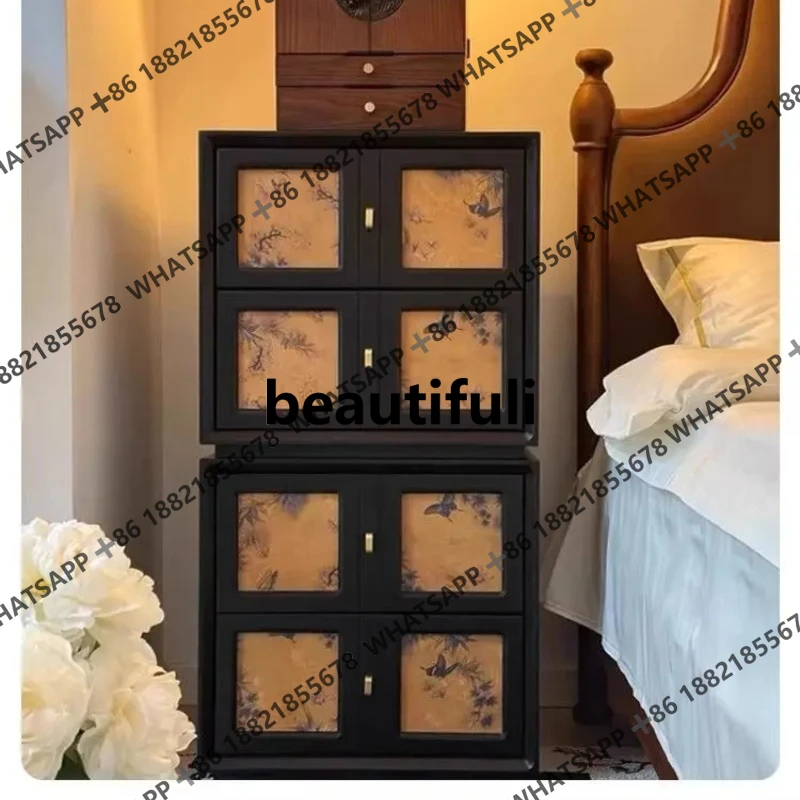 

Solid wood fragrant cloud yarn medieval living room Carmen new Chinese bedside table
