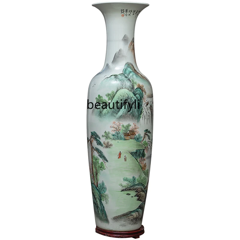 Ceramic Hand Painted Pastel Floor Large Vase Living Room and Hotel Hall Chinese Decoration Decoration