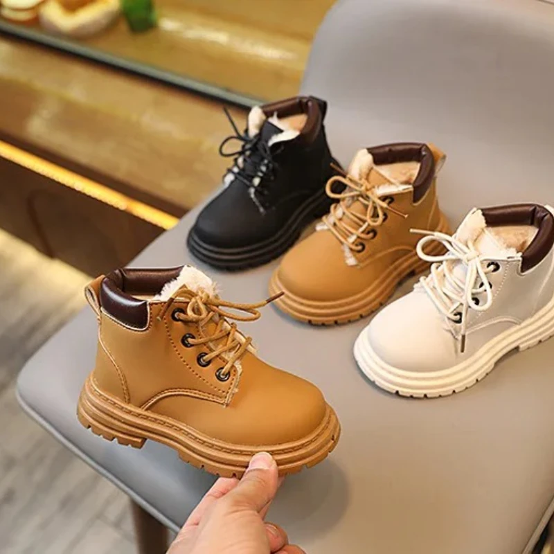 

Children Ankle Boots with Thick Fur Boys Fashion Boots Soft Bottom 2025 Winter New Girls Short Boots Warm Round Toes Non-slip