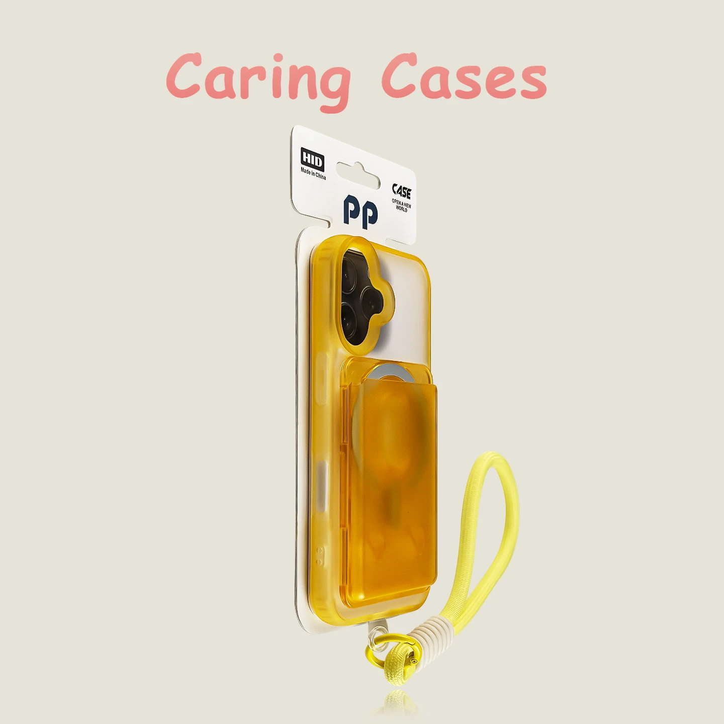 Etui do iPhone 18 Pro Max, żółte, z uchwytem na karty MagSafe, matowe, przezroczyste, z paskiem, odporne na wstrząsy, kompatybilne z iPhone 17, 16, 15, 14, 13, 12, 11.