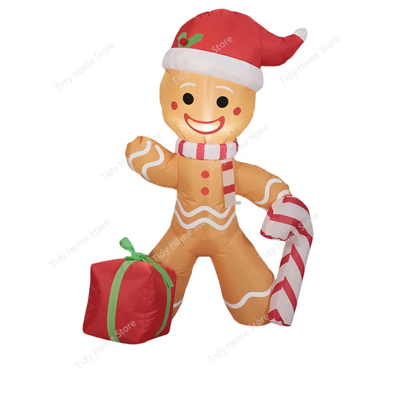 

Christmas Gift Box Inflatable Gingerbread Man with Candy Cane Air Mold LED Luminous Garden Decoration Ornament