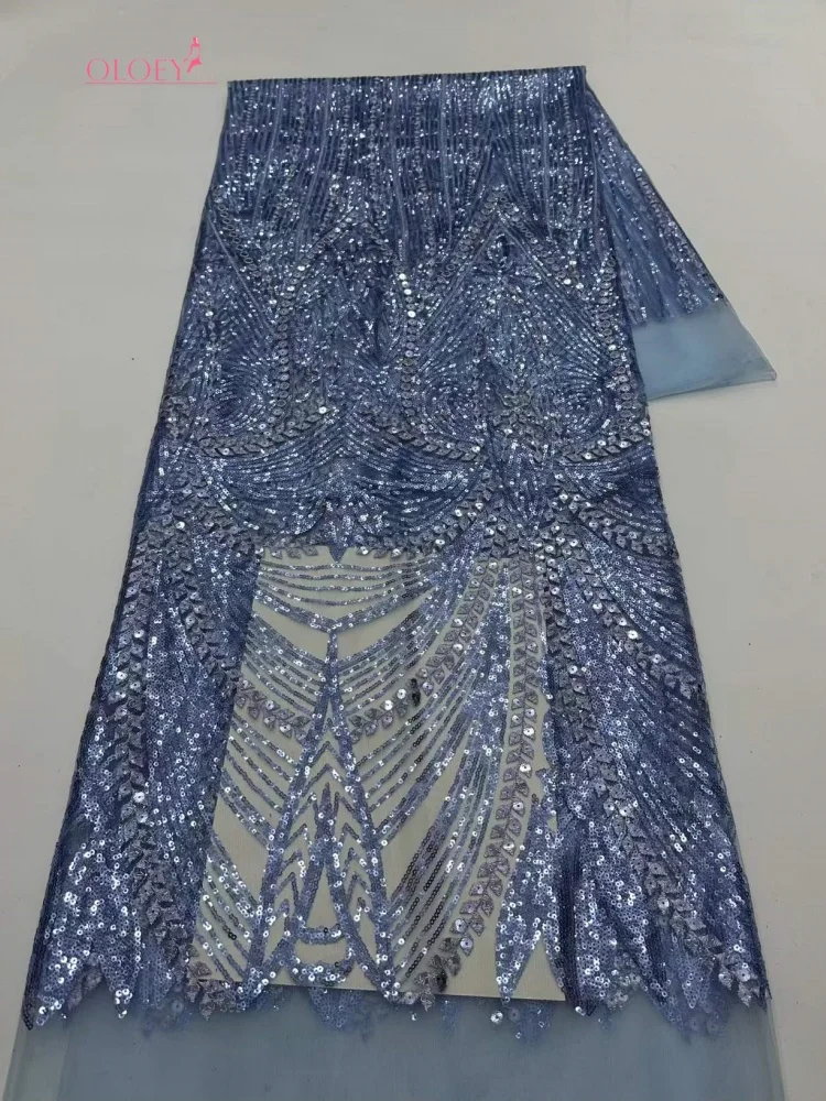 OLOEY African  Bead Lace Fabric 2026 High-Quality Nigerian Chiffon Sequin Lace Fabric Suitable For Wedding Party Dress Sew