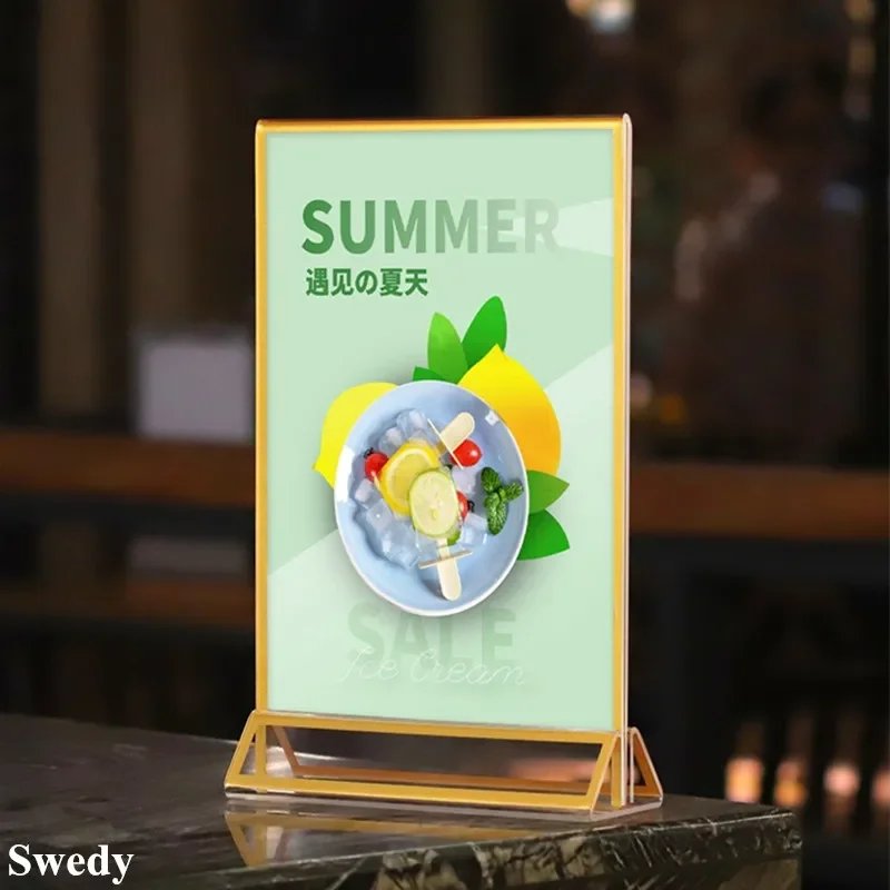 A5 Acrylic Sign Holder Menu Paper Display Stand Gold Frame Wedding Table Number Place Card Holder Flyer Document Photo Frame