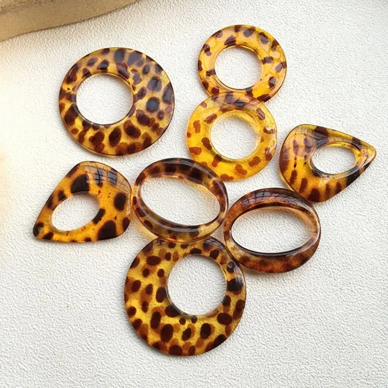 5pcs Translucent Geometric Circle Oval Leopard Ring Frame Resin for DIY Jewelry Making Hollow Waterdrop Earrings Accessories