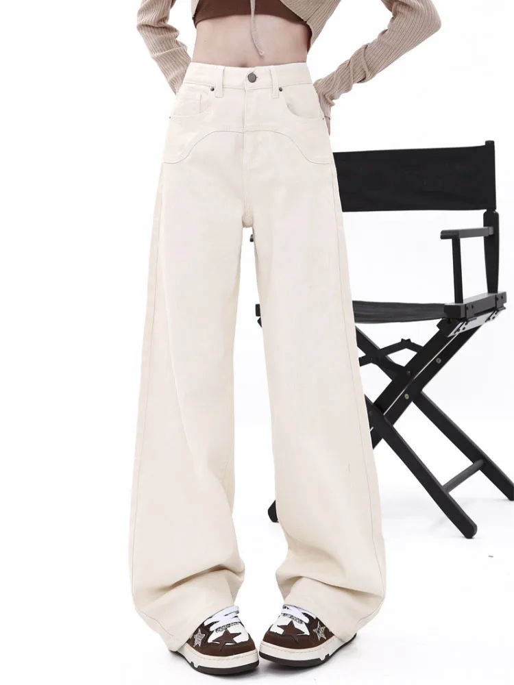 

High-waisted Solid Color Baggy Wide-leg Jeans Women Women Aesthetic Jeans Fashion Streetwear Floor Length Pants Women