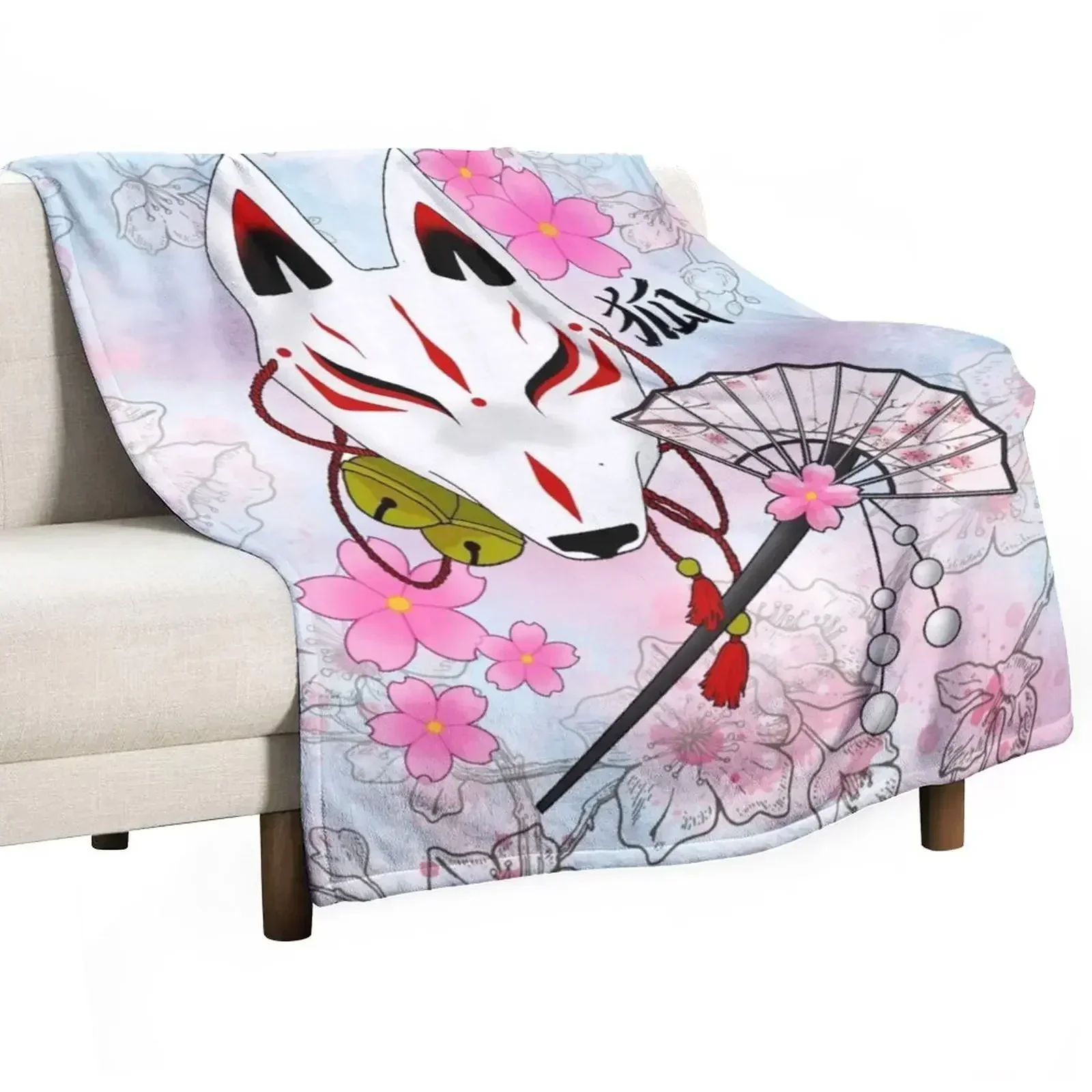 Mask of the Kitsune Throw Blanket All Season Soft Lightweight Blanket for Home
